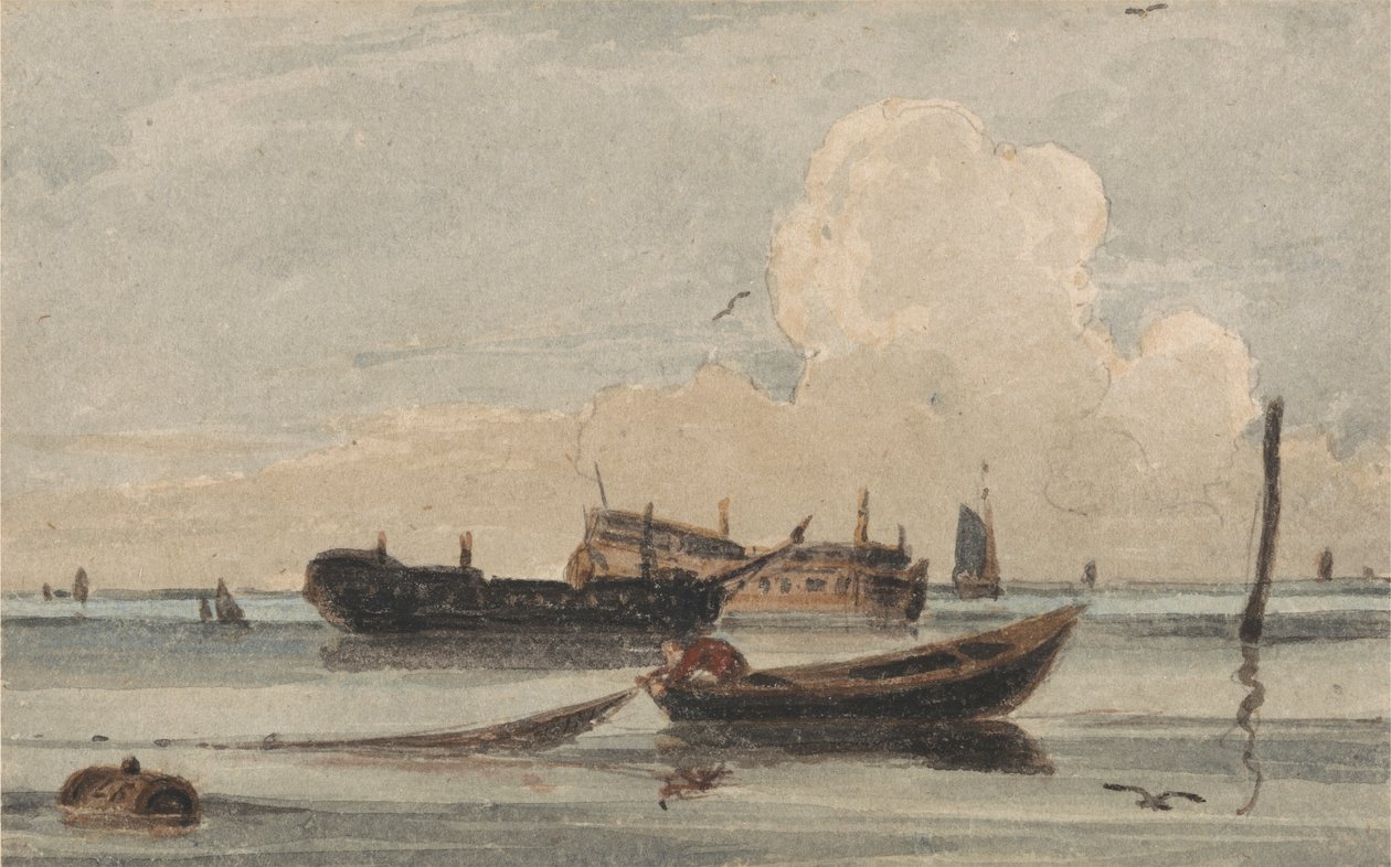 Båter på et stille hav av Francois Louis Thomas Francia
