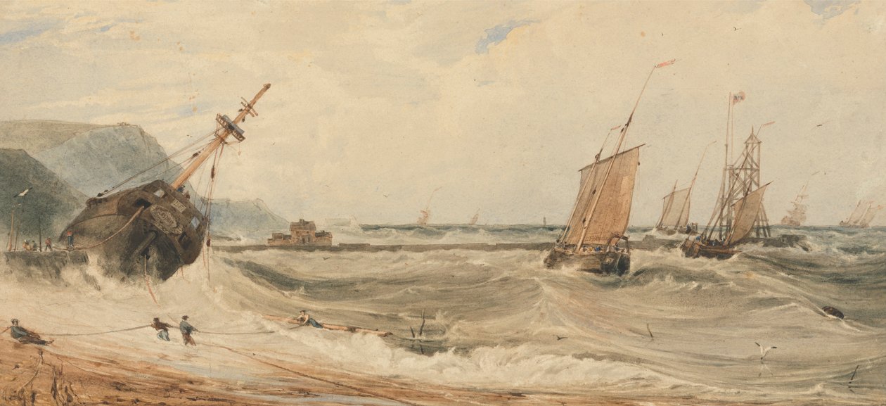 Boulogne havn av Francois Louis Thomas Francia