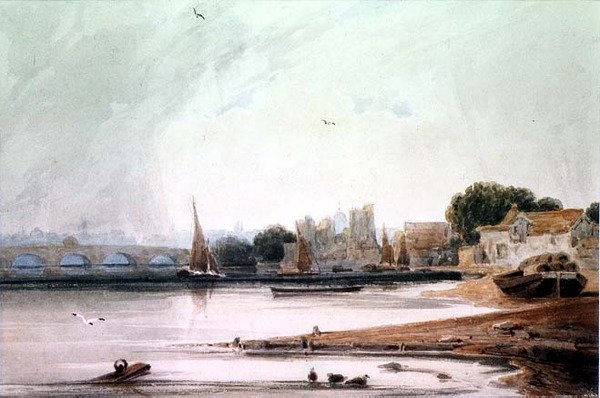 Lambeth Palace og Westminster Bridge av Francois Louis Thomas Francia