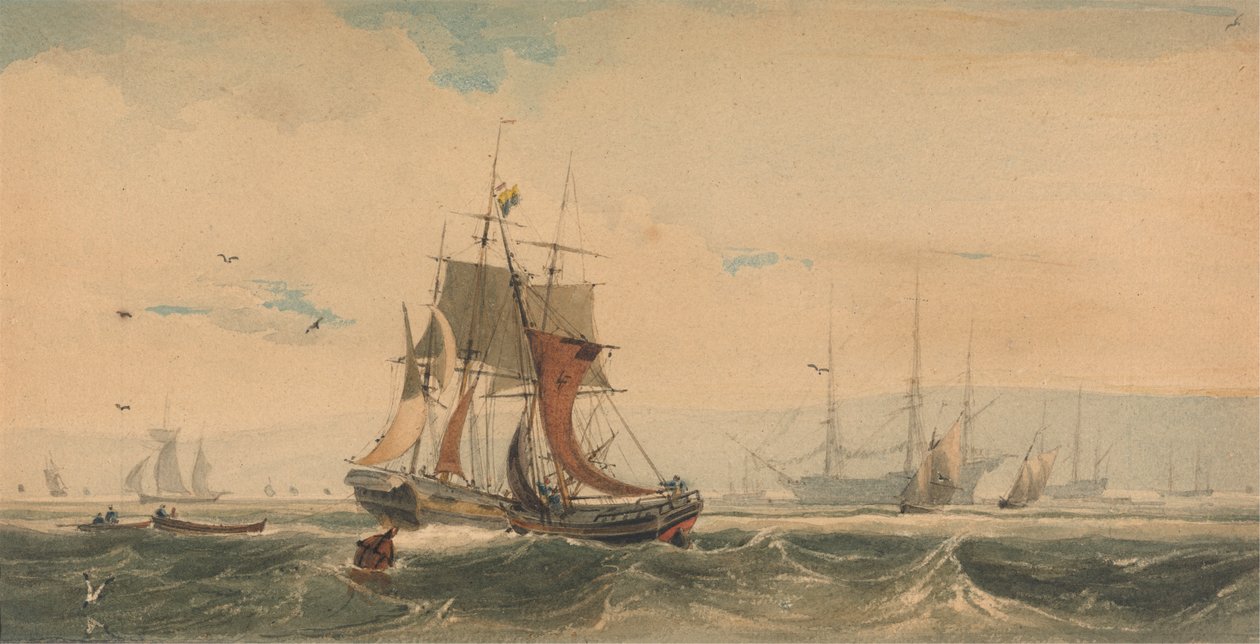 Frakt på Medway, Kent av Francois Louis Thomas Francia