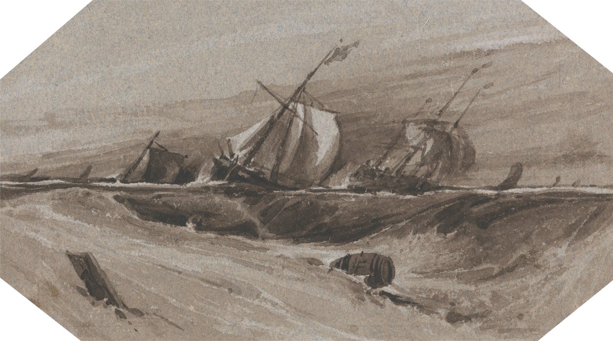 Skip som krenker over i et stormfullt hav av Francois Louis Thomas Francia