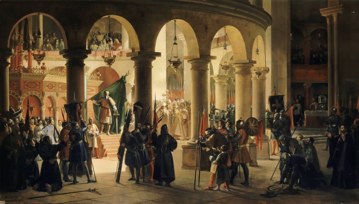 Godefroy de Bouillon deponerer trofeene til Ascalon i Den hellige gravs kirke av Francois Marius Granet