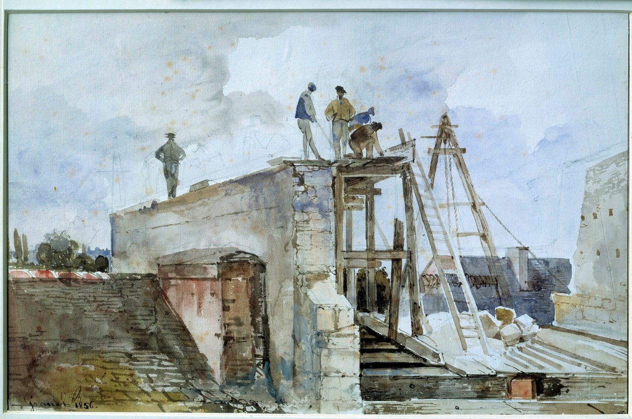 Husbyggeplass under bygging sett fra Granet-vinduet på Instituttet. Akvarell av Francois Marius Granet (1775-1849). 1800-tallet. Dim. 0,25x0,38 m. Paris, Louvre-museet av Francois Marius Granet