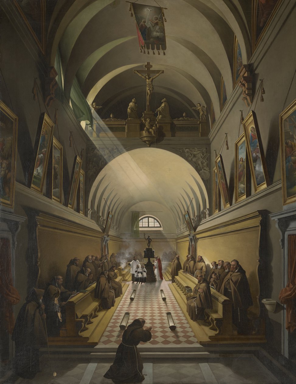 Interiør i et kapusinerkloster, ca. 1820 av Francois Marius Granet