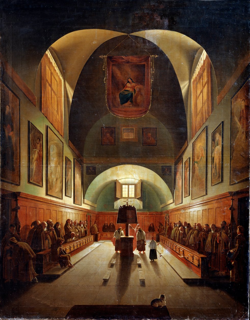 Interiør av Capuchines-kirken i Roma, sent på 1700- eller 1800-tallet av Francois Marius Granet
