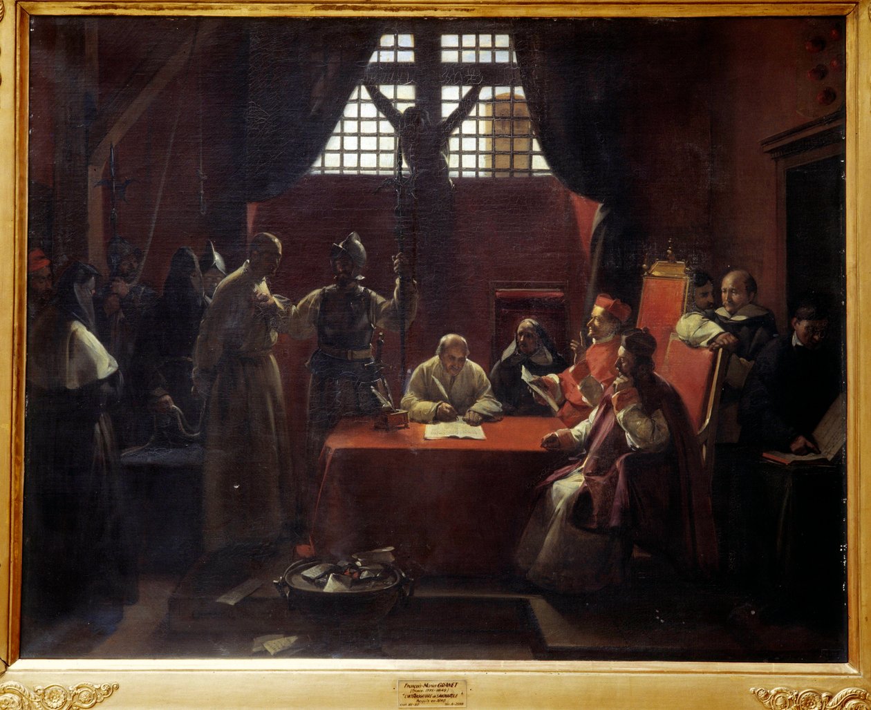 Avhør av Savonarola (1452-1498) Jerome Savonarola (eller Girolamo Savonarola) (1452-1498) Italiensk munk og predikant er dommer for kjetteri av pave Alexander VI og myndighetene i byen Firenze før hans ekskommunikasjon og henrettelse. Painti av Francois Marius Granet