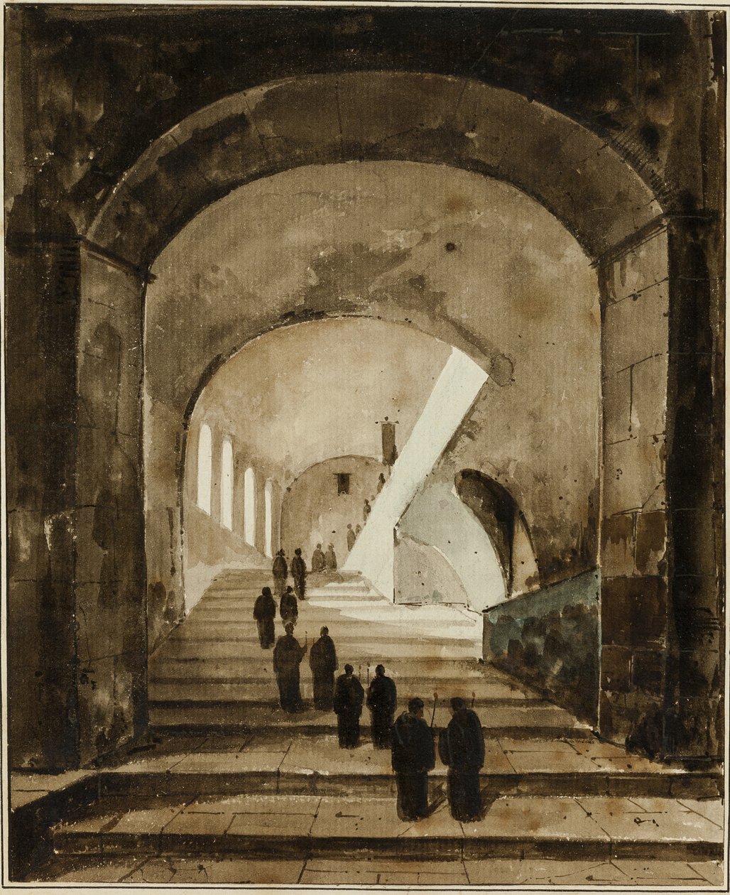 Munker på trappen til Villa of Maecenas i Tivoli av Francois Marius Granet