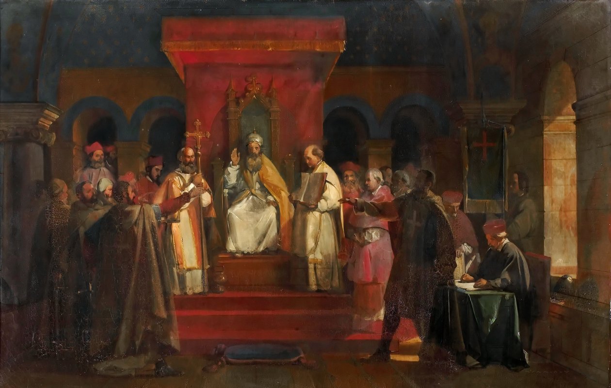 Pave Honorius II ga offisiell anerkjennelse til tempelridderne i 1128 av Francois Marius Granet