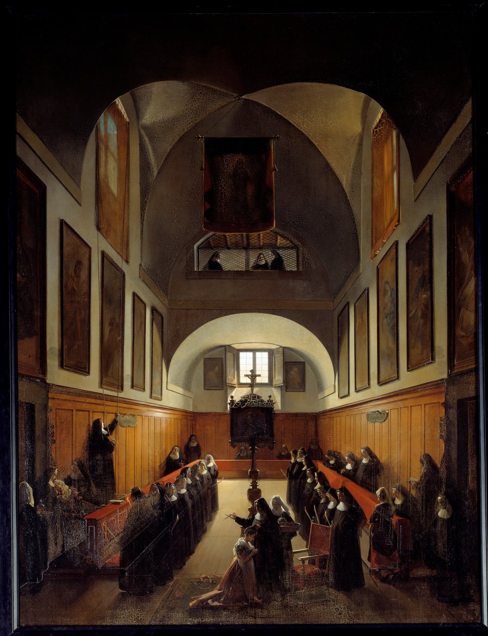 Tar klær til en ung jente fra Albano i koret til klosteret St. Clair i Roma. Maleri av Francois Marius Granet (1775-1849) av Francois Marius Granet