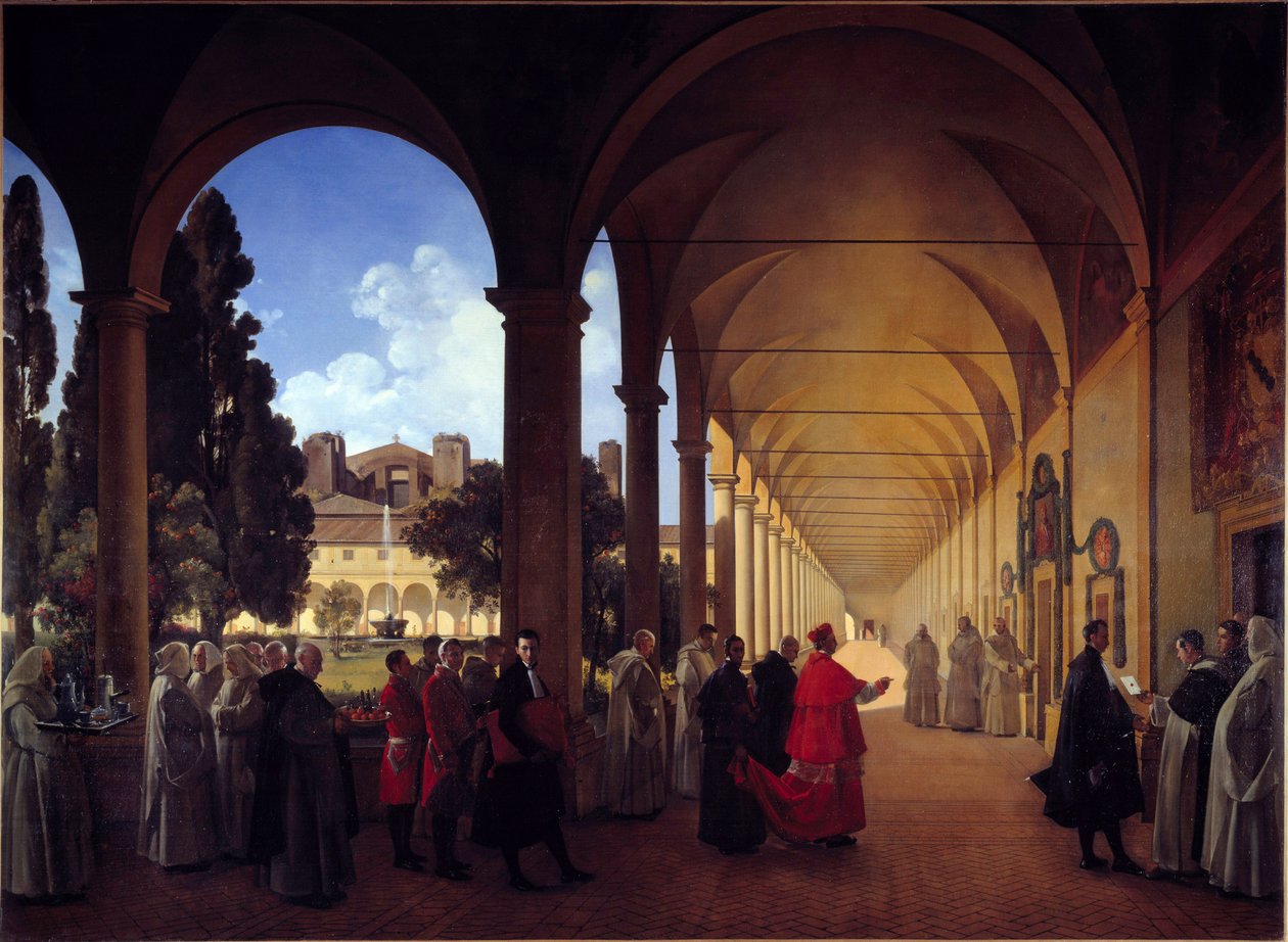 Cloitre til det karteusiske folket til Saint Mary of the Angels i Roma. Maleri av Francois Marius Granet (1775-1849) av Francois Marius Granet