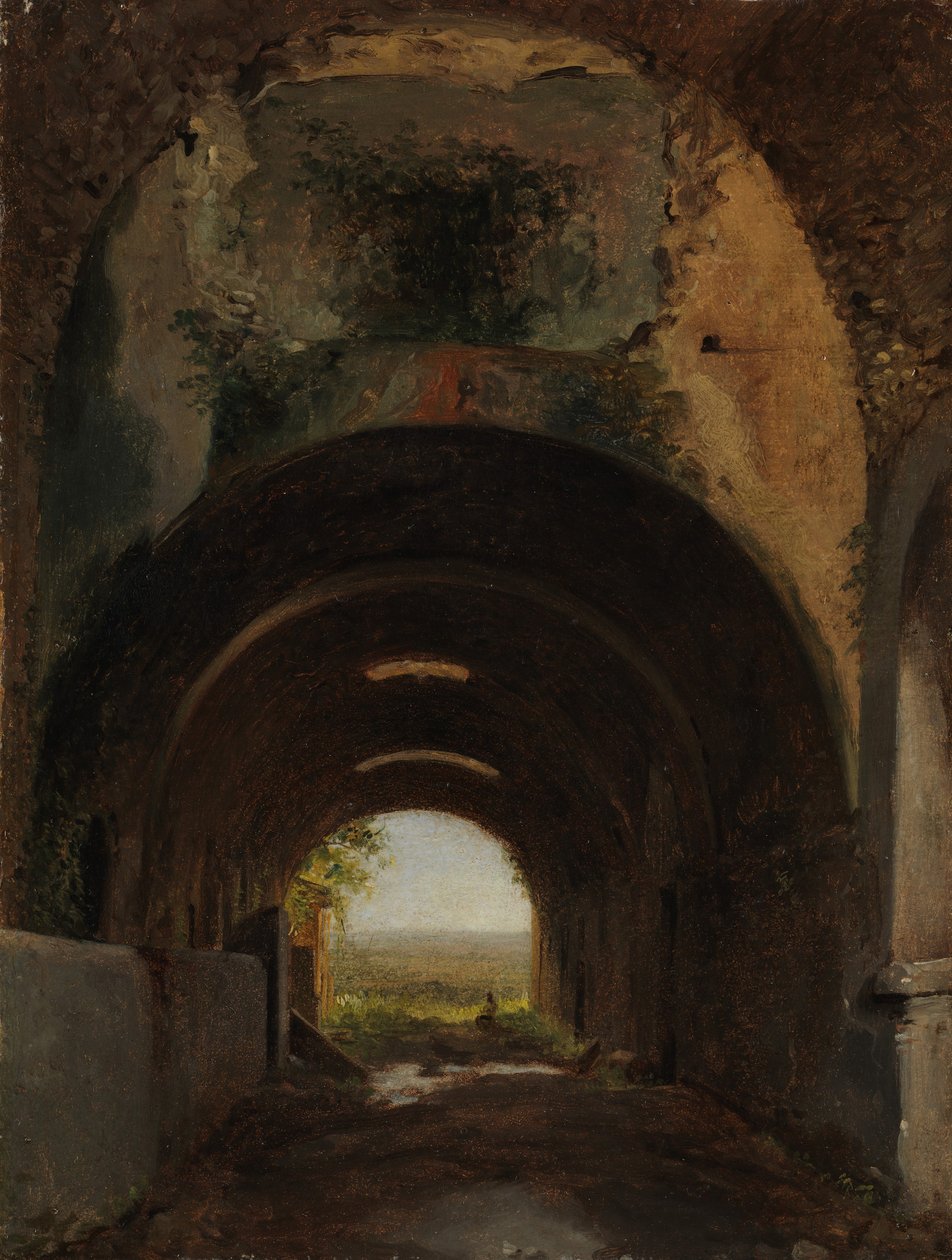 Utsikt i stallen til Villa of Maecenas, Tivoli, ca. 1805-10. av Francois Marius Granet