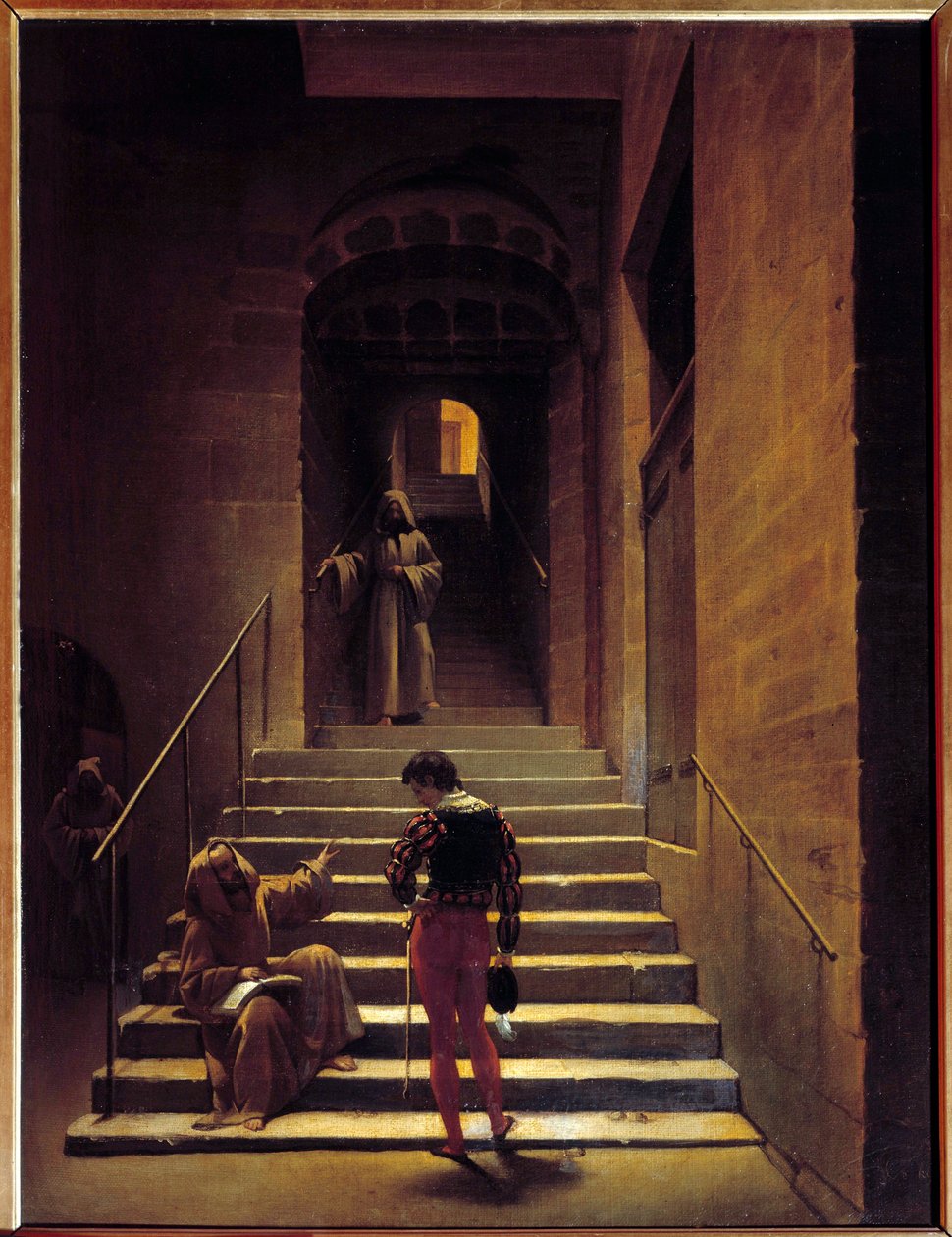 Utsikt over interiøret i et kloster i Roma Maleri av Francois Marius Granet (1775-1849) 1800-tallet Søn. 0,65x0,49 m Pau, Museum of Fine Arts av Francois Marius Granet