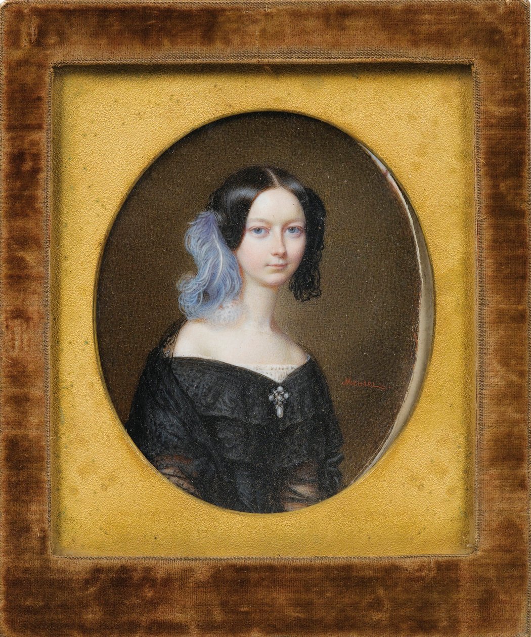 Helene de Mecklembourg Schwerin (Mecklembourg-Schwerin) - Hertuginne Helene av Mecklenburg-Schwerin (1814-1858), senere hertuginne av Orleans av Meuret, Francois (1800-1887), ca 1835 - Akvarell, Gouache på papp, 9,5x7,5 - Privat samling av Francois Meuret