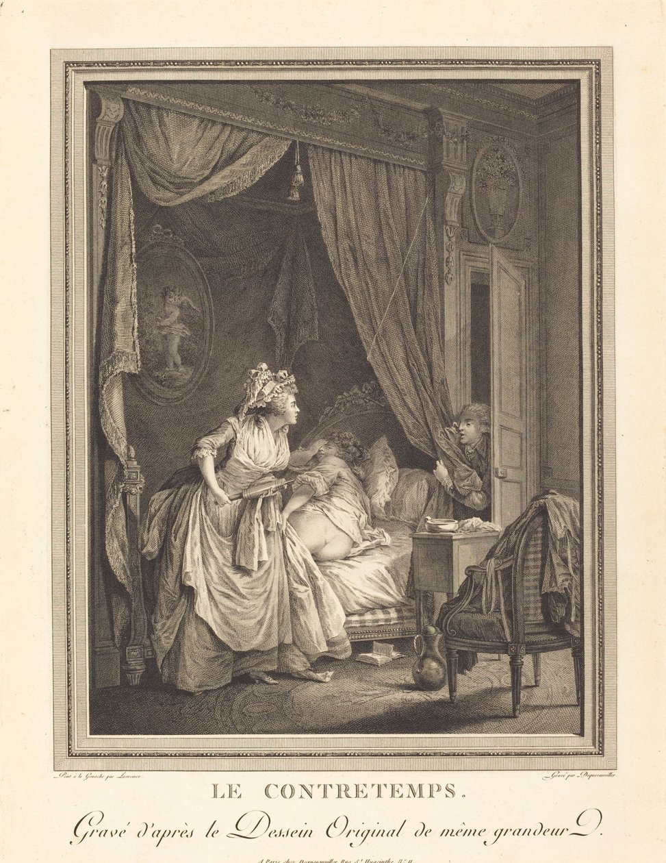 Tilbakeslaget av Francois Nicolas Barthelemy Dequevauviller after Nicolas Lavreince