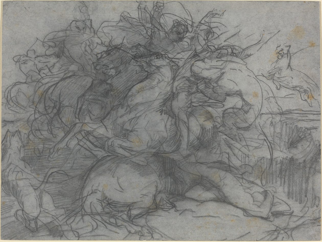 Studie for "Surprise" (Battle of the Tigers) av Francois Nicolas Chifflart