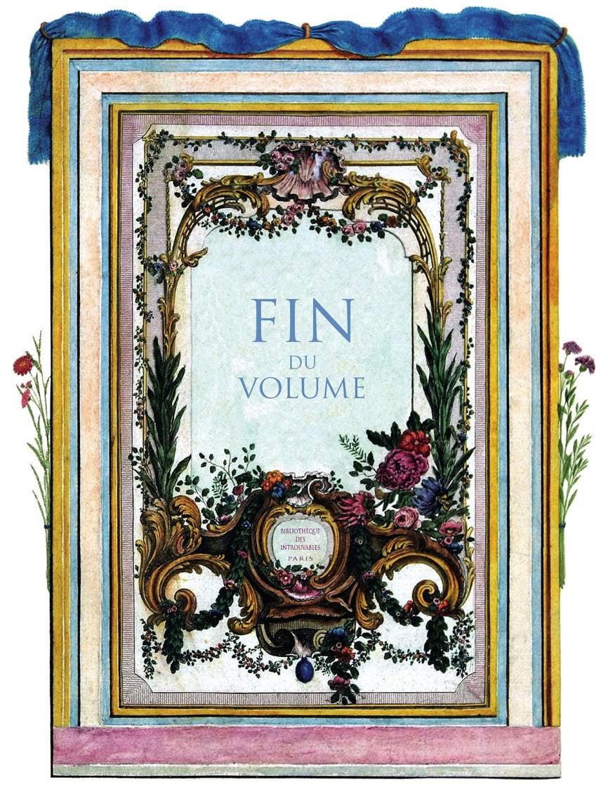 Slutten av bindet av boken "Fuglenes historie, i deres tilsynelatende og følsomme aspekter"" av Francois Nicolas Martinet (1731-1800). Privat samling. av Francois Nicolas Martinet