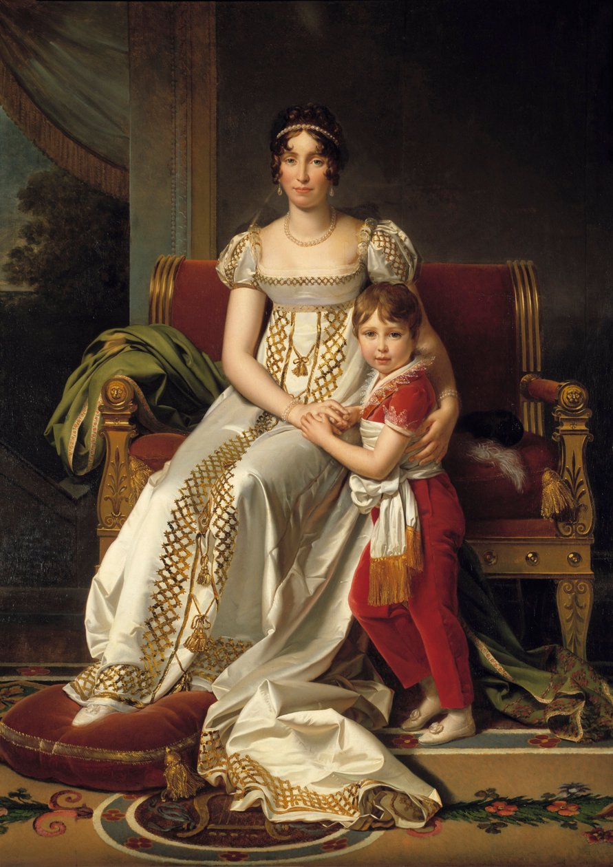 Portrett til fots av Hortense de Beauharnais, dronning av Holland (1783-1837) og hennes sønn Napoleon Charles Maleri av Francois Gerard (1770-1837) 1807 Søn. 0,32x0,24 m av Baron François Pascal Simon Gérard