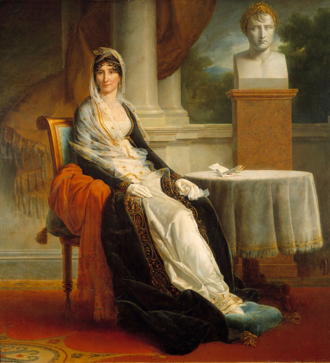Portrett til fots av Laetitia Bonaparte (Letizia Maria Ramolino) (1750-1836) Mrs. Mere Pres av hennes byste av sønnen keiser Napoleon I (1769-1821). Maleri av Francois Gerard (1770-1837) 1803 Søn. 1,72x1,78 m Malmaison, musee du chateau - Portra i full len av Baron François Pascal Simon Gérard