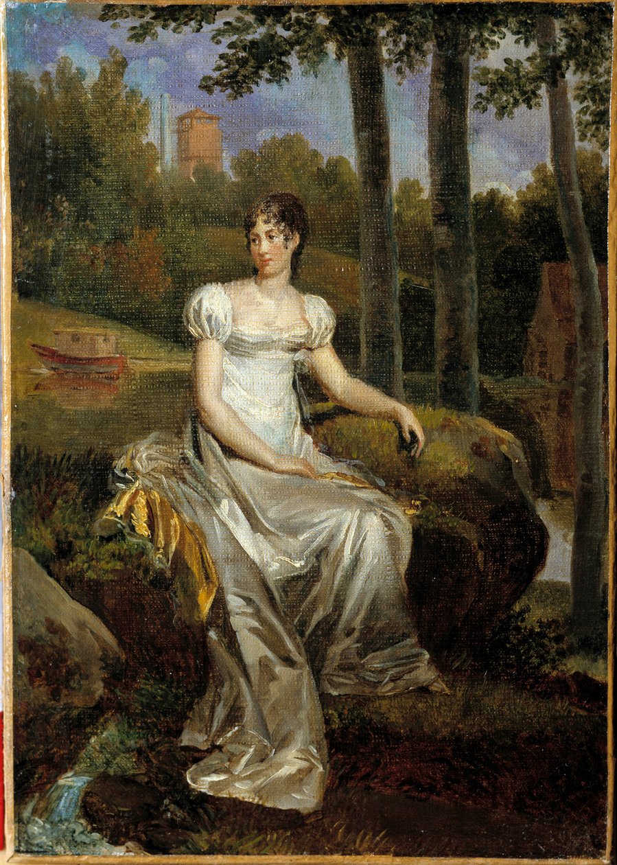 Portrett av Desiree Clary (1777-1860) kone til Bernadotte, dronning av Sverige, representerte prinsesse av Monte Corvo i parken til slottet Bellevue. Maleri av Francois Gerard (1770-1837) av Baron François Pascal Simon Gérard