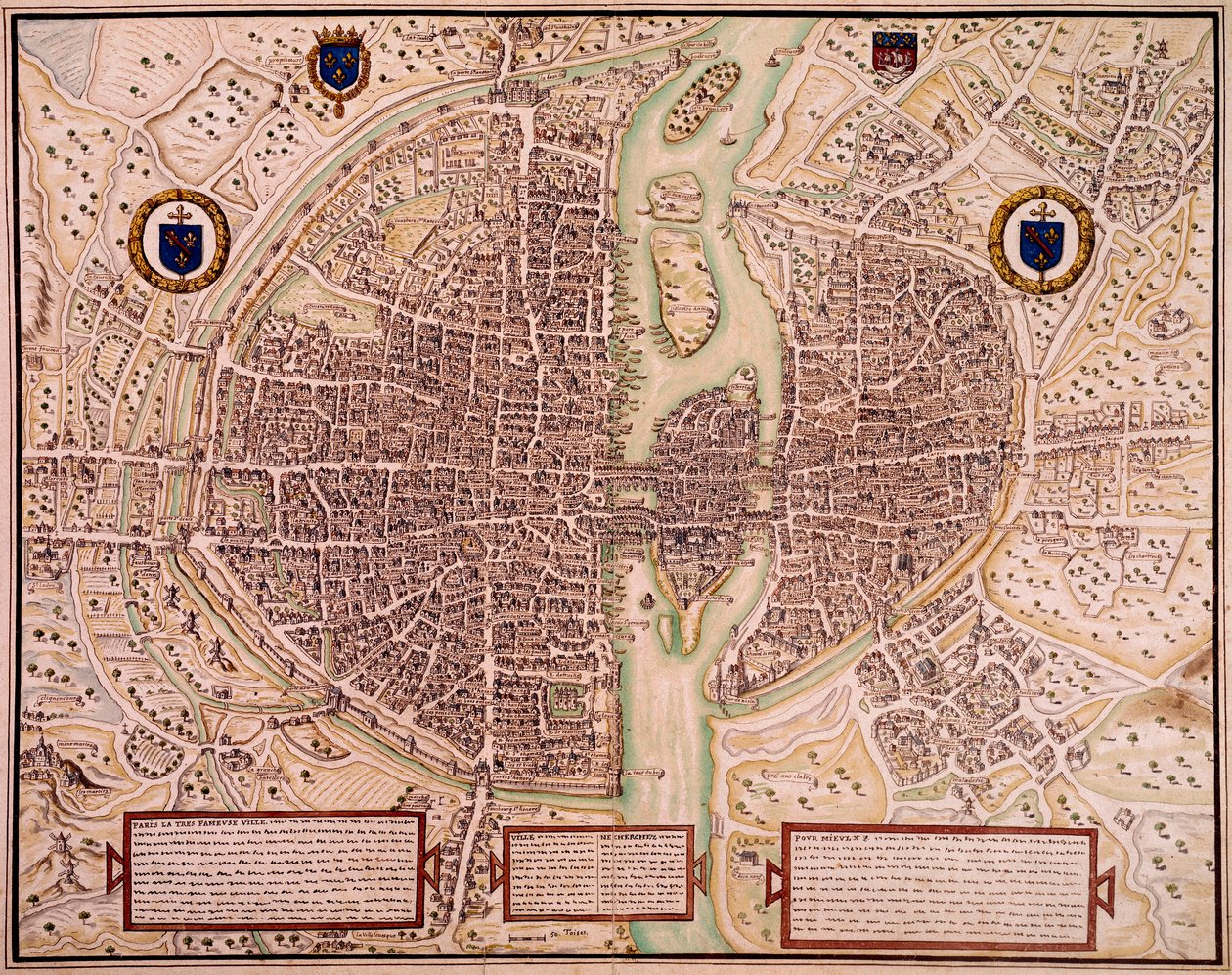Kart over byen Paris i 1540-1555 sagt om billedvev. Gravering av Francois Roger de Gaignieres (1642-1715). paris, B.N. av Francois Roger de Gaignieres