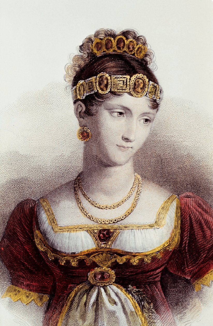 Portrett av Pauline Bonaparte (farge litho) av Francois Seraphin (after) Delpech