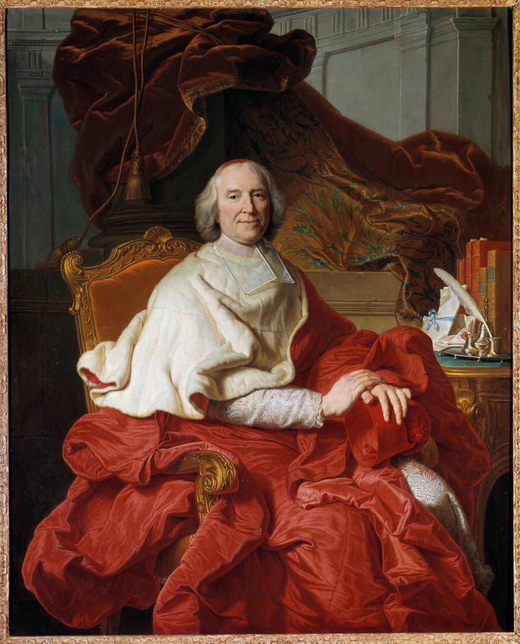 Portrett av Andre Hercule (1653-1743), kardinal av Fleury, Prelat og politikermaleri av Francois Stiemart (1680-1740), etter Hyacinthe Rigaud (1659-1743) 1700-talls søn. 1,6x1,29 m - Portrett av Andre Hercule (1653-1743), kardinal Fleury prelat og av Francois Stiemart
