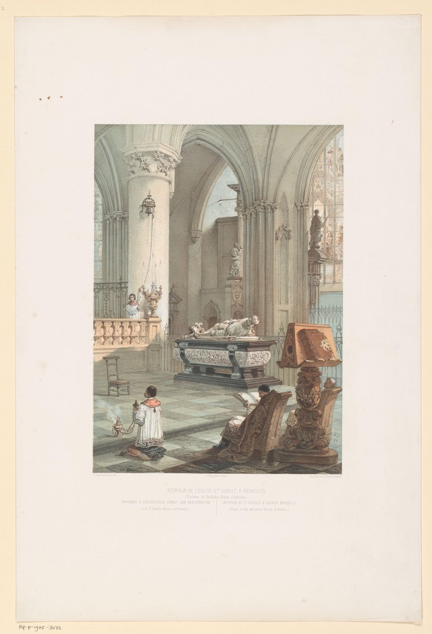 Interiør av Sint-Michiel-en-Sint-Goedelekathedraal i Brussel med graven til Ernst van Oosternijk Interiør av kirken St. Gudule, i Brussel (Tombeau av erkehertug Ernest d