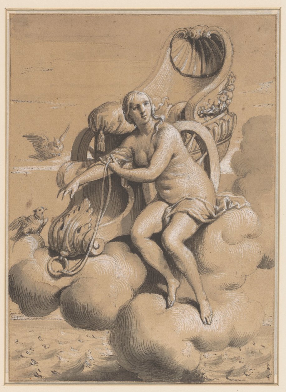 Venus satt ved siden av vognen hennes på skyene av Francois Verdier