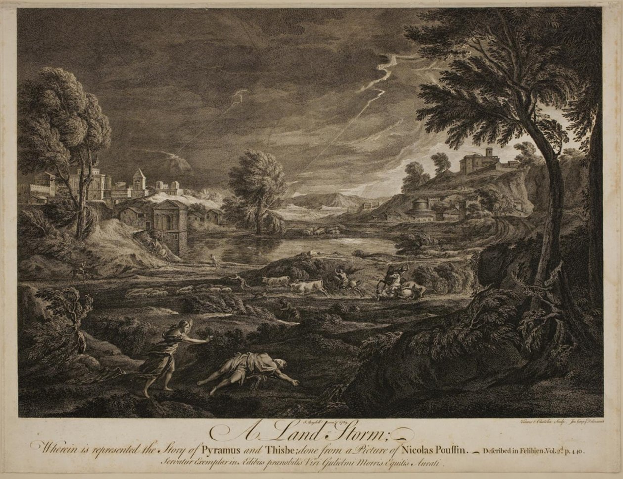 En landstorm. Pyramus og Thisbe av Francois Vivares
