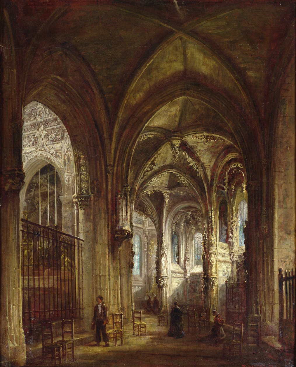 Interiør i St. Pierre-kirken, Caen, 1861 av Francois d