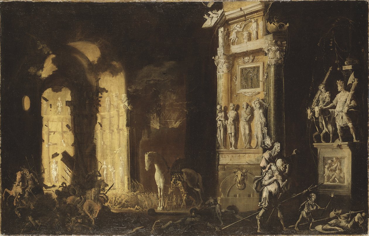 The Fire of Troy with Aeneas Carrying Anchises, av Nome, Francois de av Francois de Nome