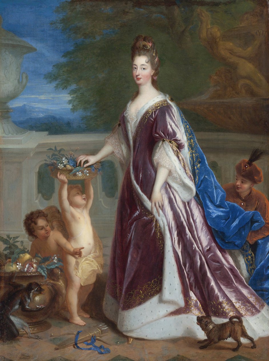 ""Portrett av Elisabeth-Charlotte (Elisabeth Charlotte) av Bayern eller Pfalz (1652-1722)"" (Elizabeth Charlotte, Prinsesse Palatine) Maleri av Francois de Troy (1645-1730) Privat samling fra 1600-tallet av Francois de Troy