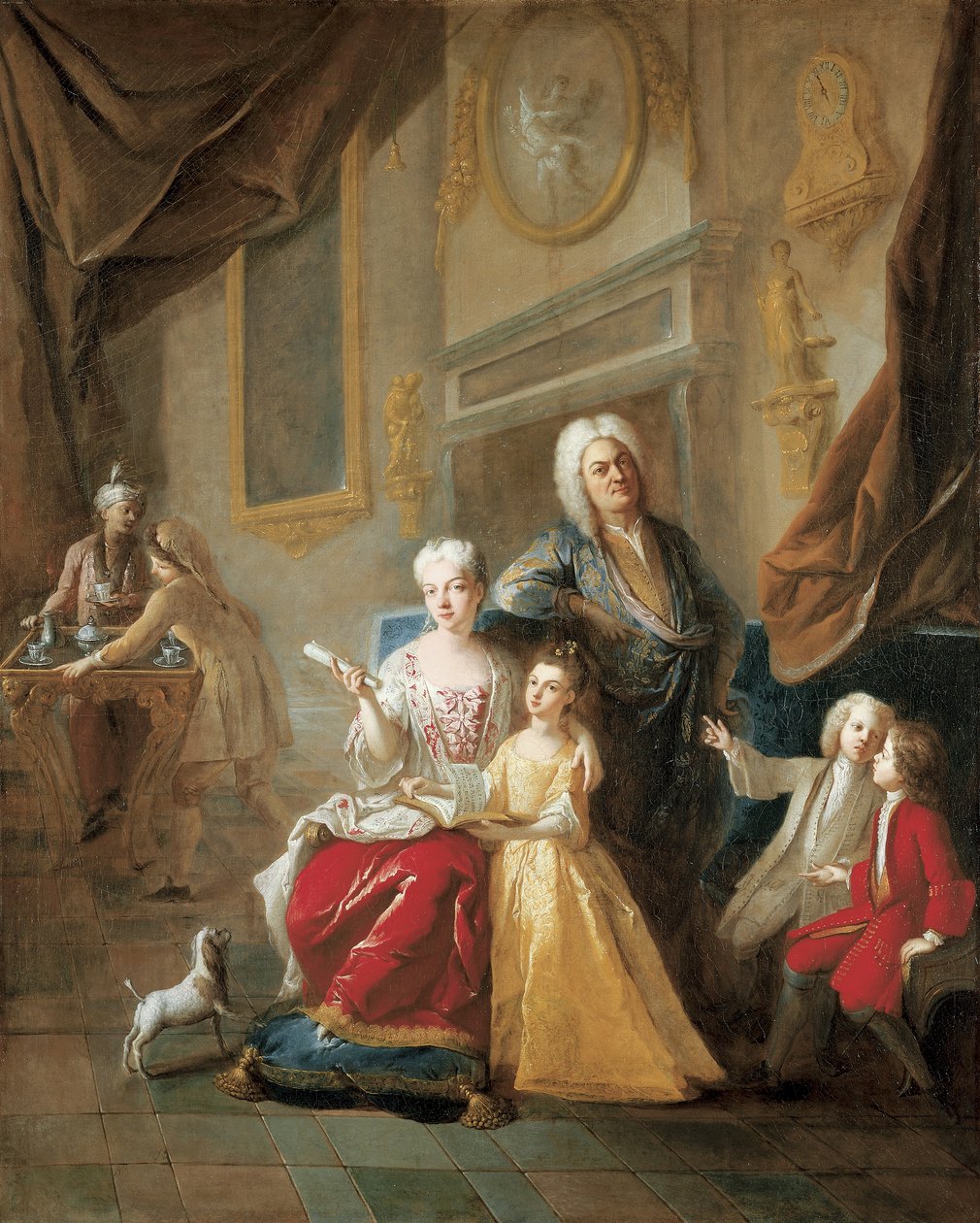 Portrett av en familie i et interiør av Jean François de Troy