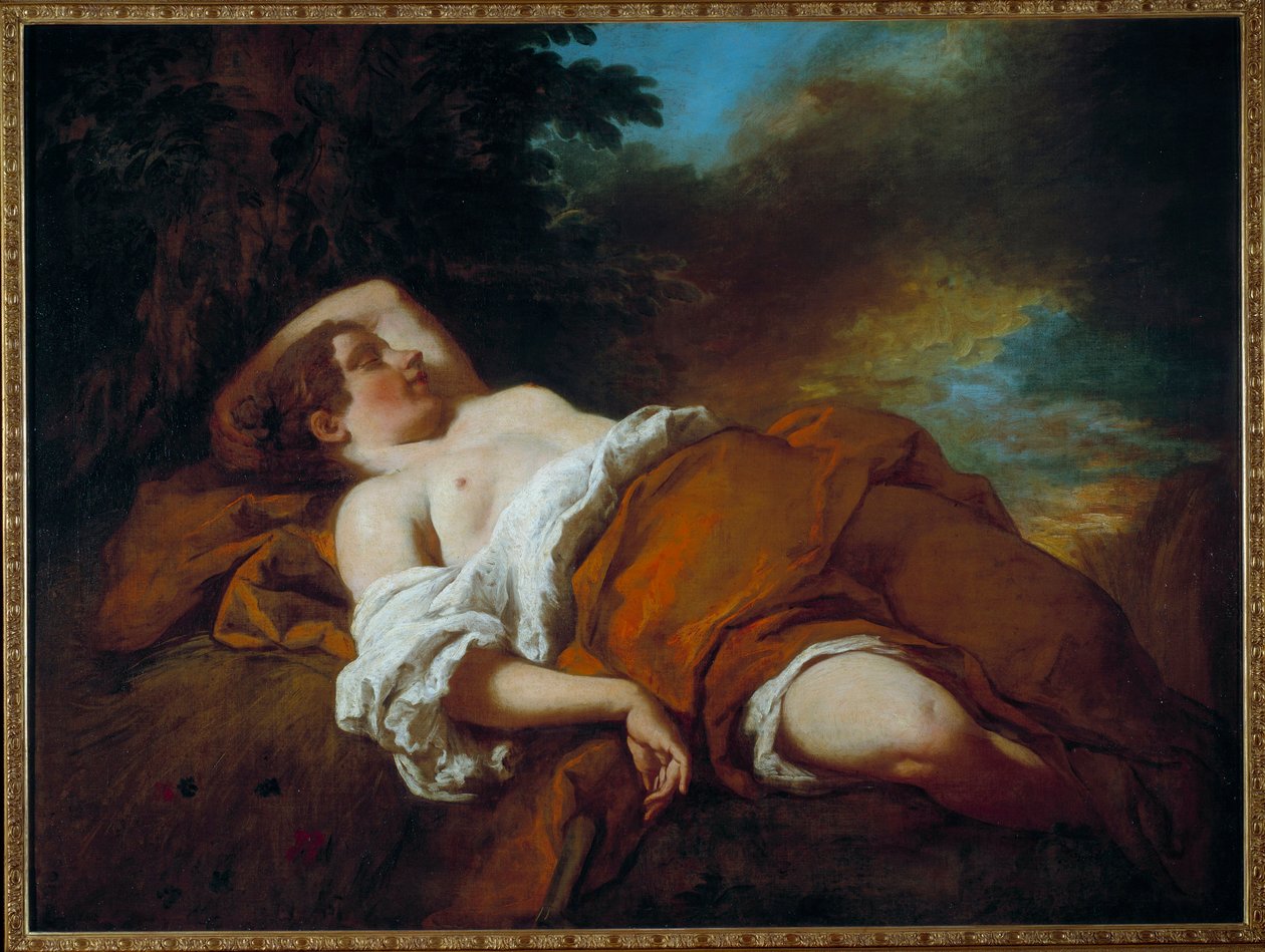 Den sovende hogstmaskinen. Maleri av Francois De Troy (1645-1730) av Francois de Troy