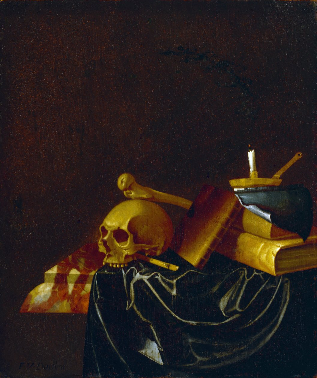 Vanitas, 1692 (olje på eikepanel) av Francois van Daellen