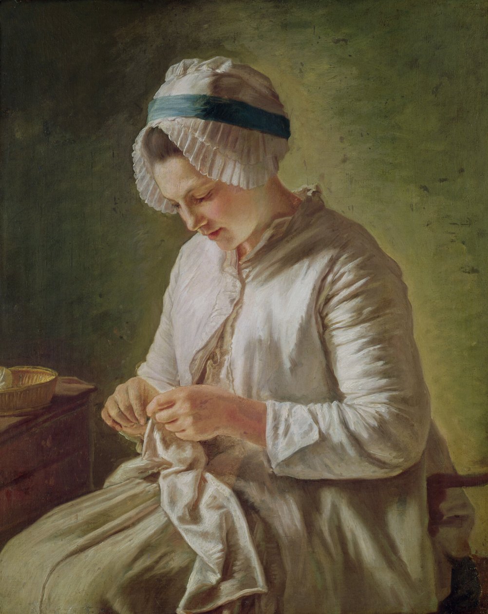 Syerinnen eller, ung kvinne som arbeider (olje på lerret) av Francoise Duparc