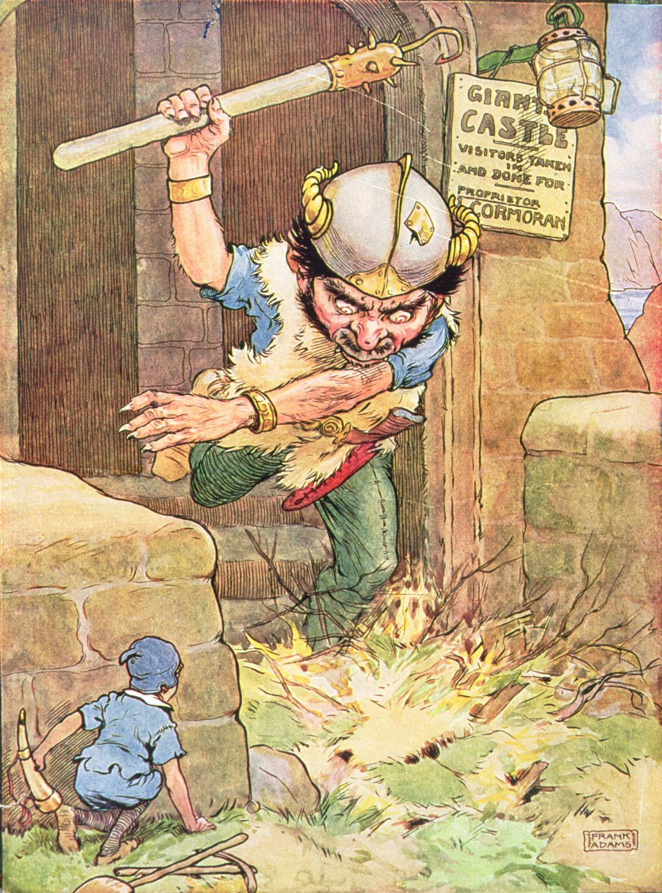 Jack the Giant Killer fra "My Nursery Story Book", pub. av Blackie and Son (bokillustrasjon) av Frank Adams