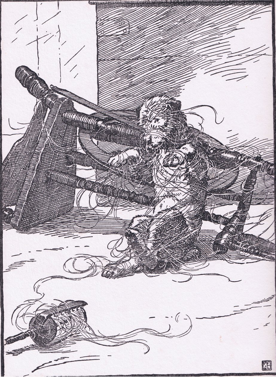 Hun dro til sempsteren for å kjøpe sengetøy til ham, da hun kom tilbake, snurret hunden, 1930-tallet av Frank Adams