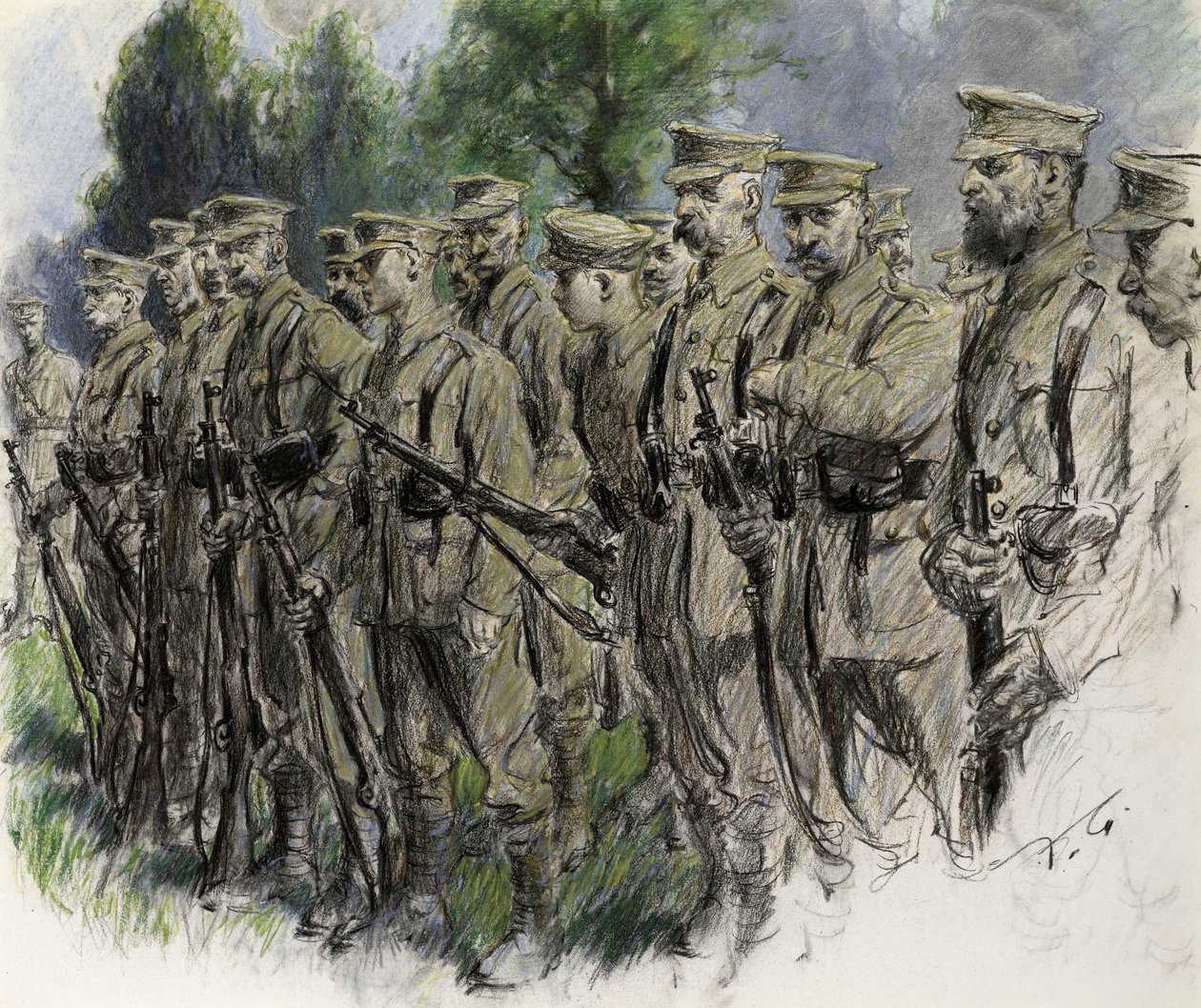 Fall In Norfolk Volunteers, ca. 1916 (pastell på papir) av Frank Gillett