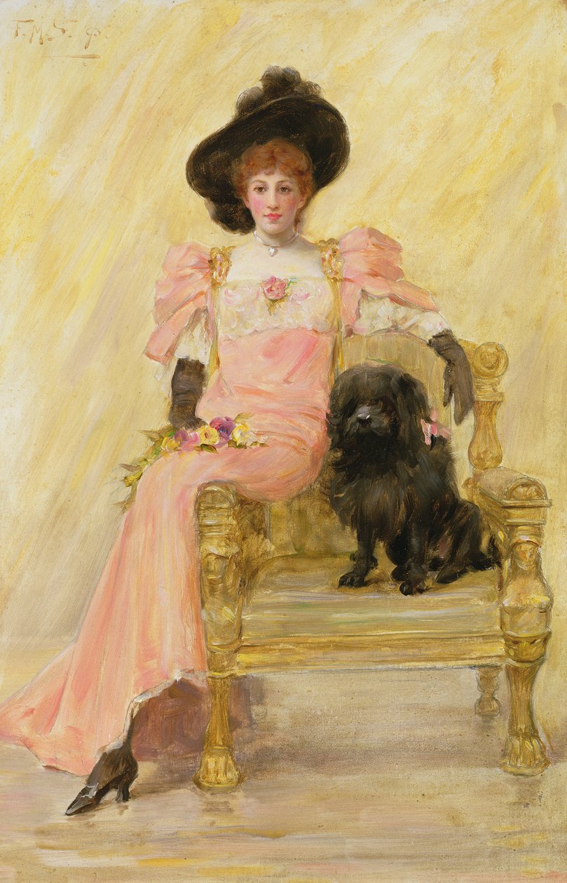 Portrett av en dame med hunden sin av Frank Markham Skipworth