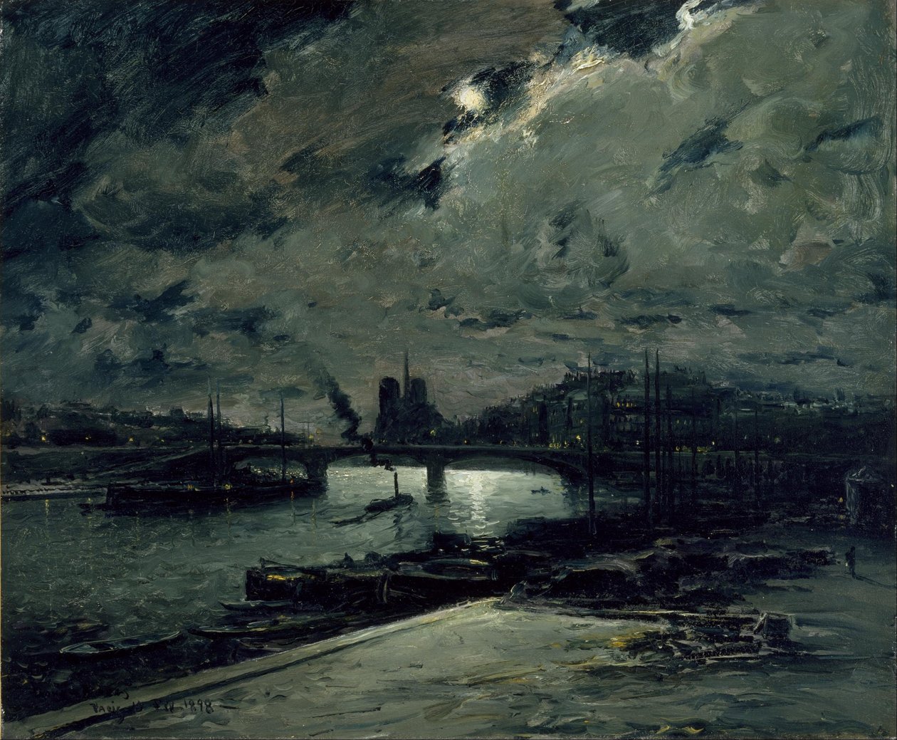 Quai a la Seinie, Paris, av Moonlight av Frank Myers Boggs