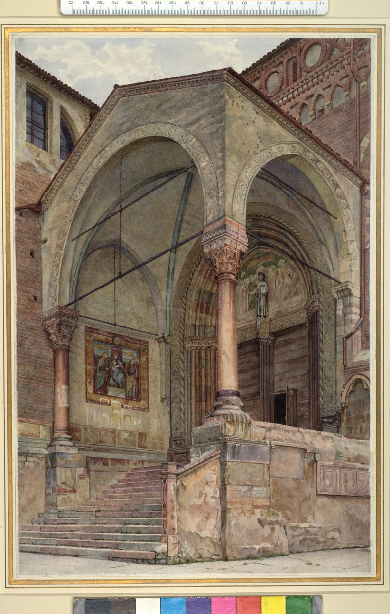 Nordverandaen til San Fermo Maggiore, Verona, Italia, ca. 1884 akvarell på vevd papir av Frank Randal