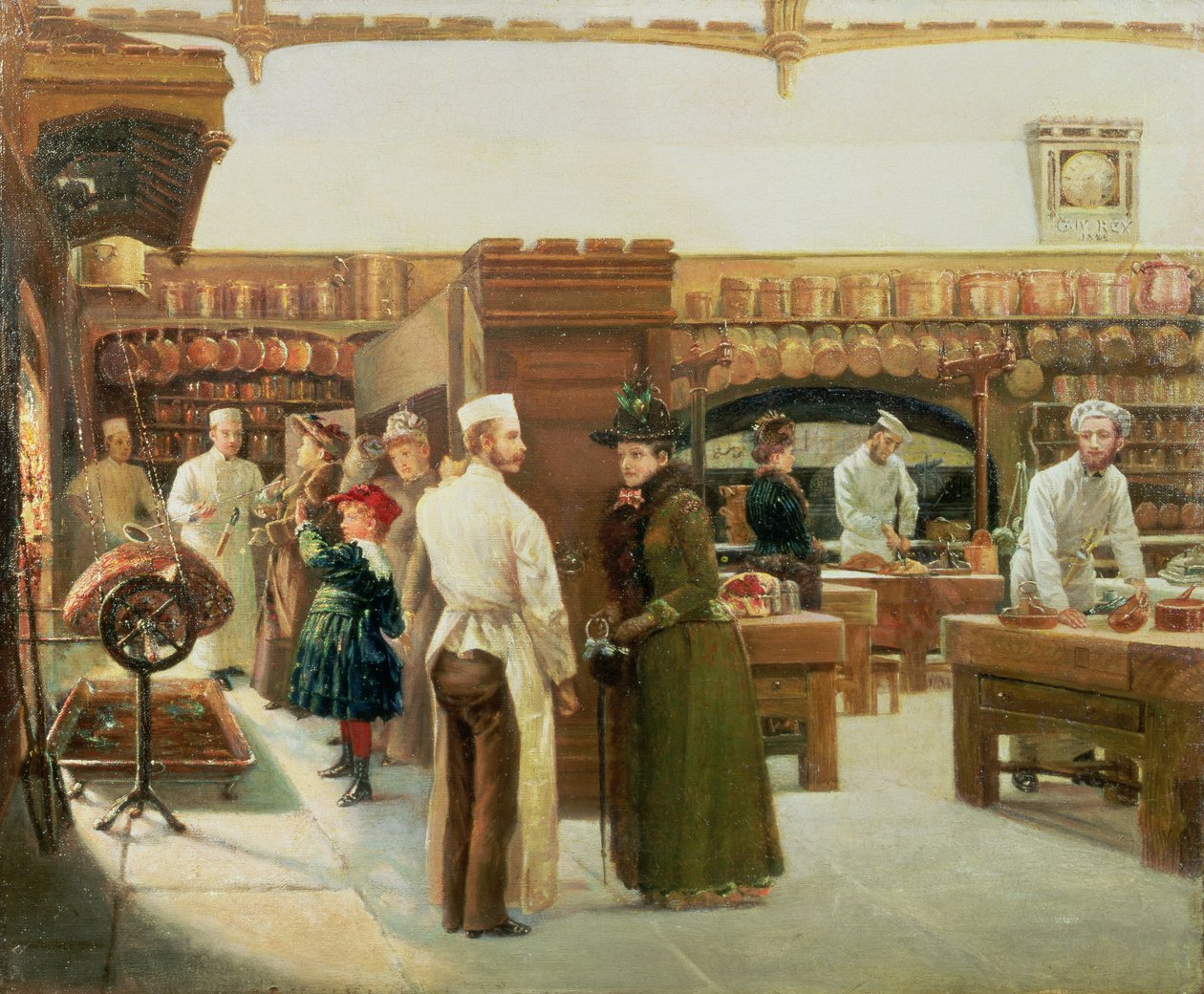 Studie av interiøret i kjøkkenet på Windsor Castle med besøk av kongefamilien, 1886 av Frank Watkins