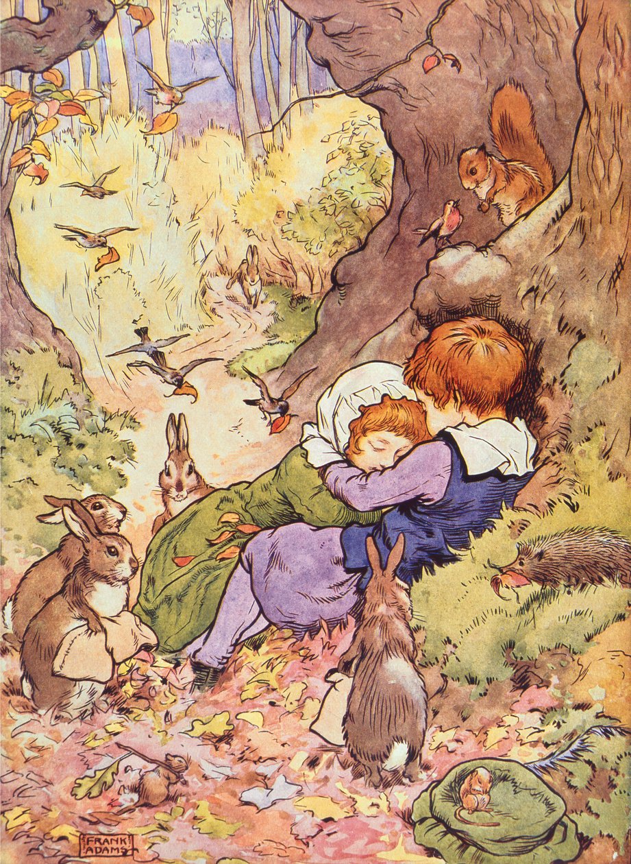 Babes in the Wood fra My Nursery Story Book, pub. av Blackie & Son (bokillustrasjon) av Frank Adams