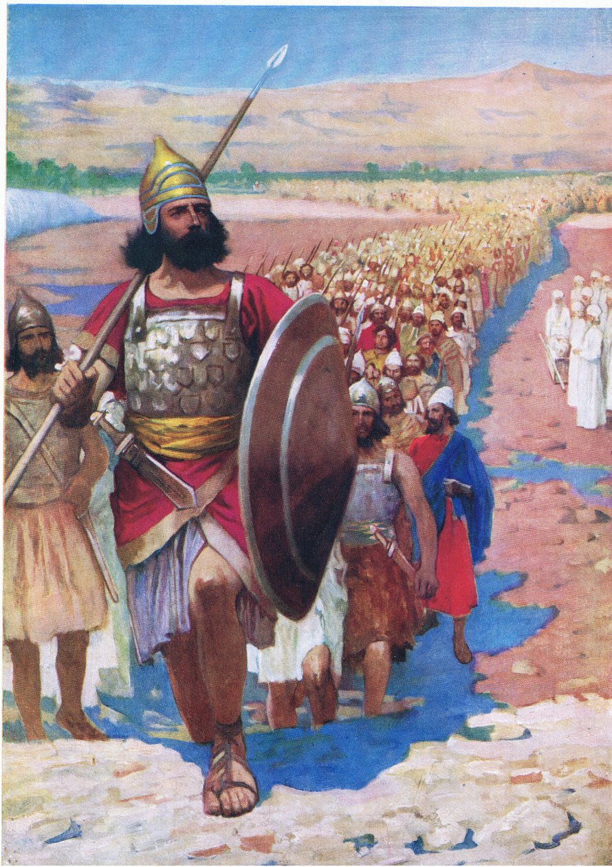 Crossing the Jordan, fra The Bible Picture Book utgitt av Thomas Nelson, ca.1950 av Frank Adams