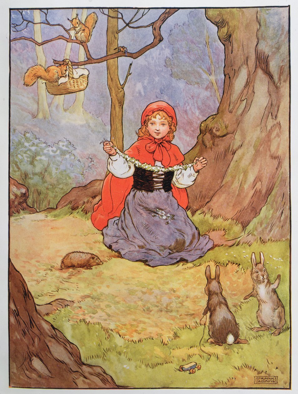 Little Red Riding Hood, illustrasjon fra 'The Beautiful Book of Nursery Rhymes, Stories and Pictures', av Frank Adams, utgitt av Blackie und Son av Frank Adams