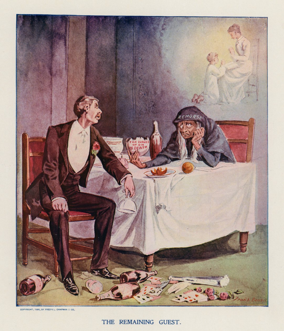 Den gjenværende gjesten (fargelitografi) av Frank Beard