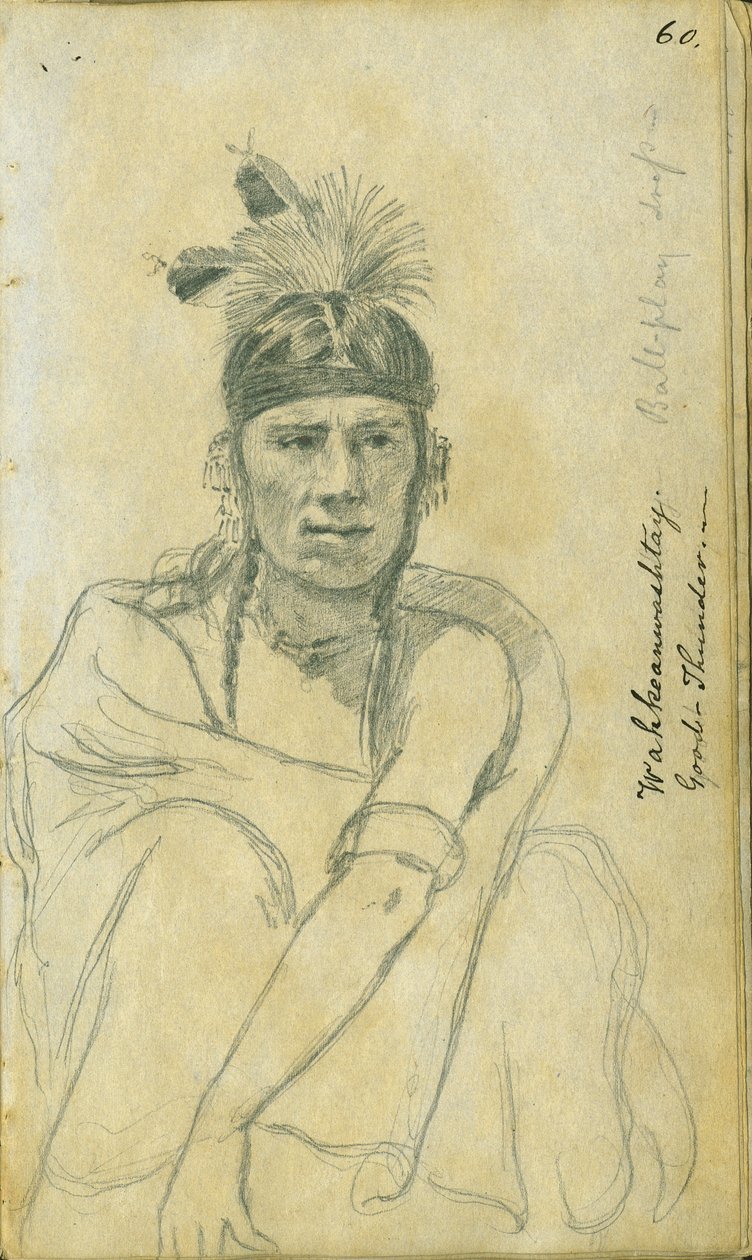 Portrett av Good Thunder i kostyme til en ballspiller, 1851 av Frank Blackwell Mayer