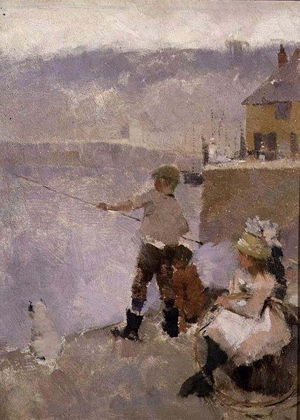 Fiske på kaia av Frank Bramley