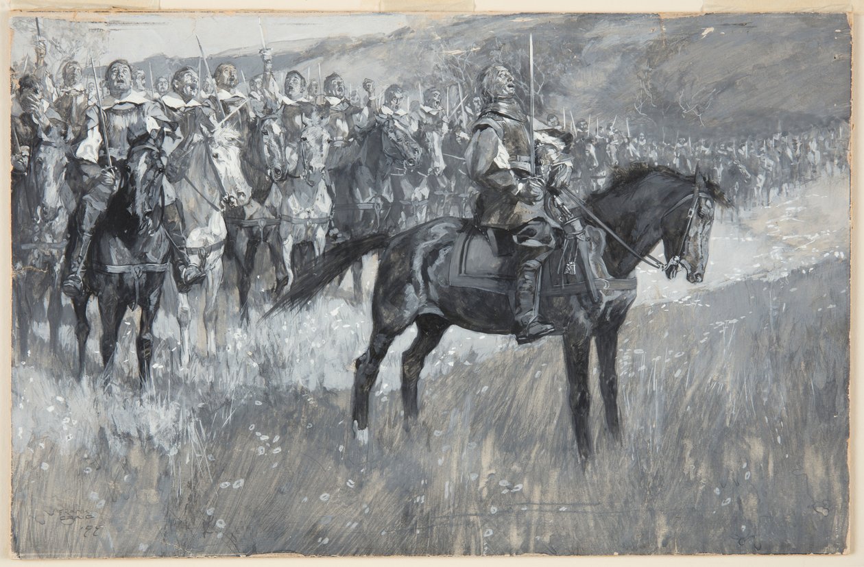 Cromwell og hans menn synger den 117. salmen i slaget ved Dunbar av Frank Craig